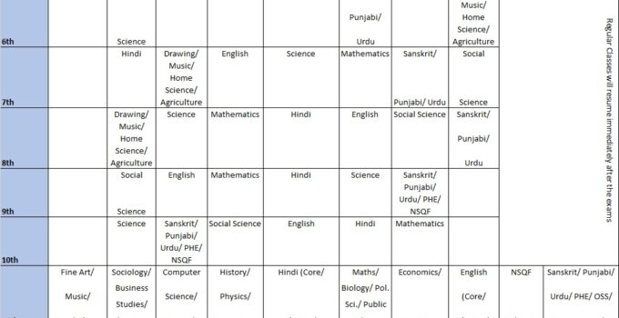 DSE Haryana – Date Sheet for Half-Yearly Exam September-October (2024-25)